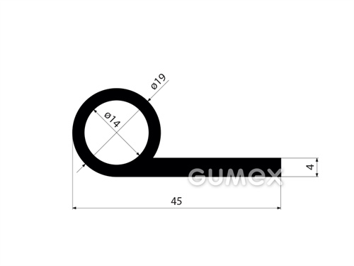 "P" Gummiprofil mit Loch, 45x19/4mm, 60°ShA, NBR, -40°C/+70°C, schwarz, 